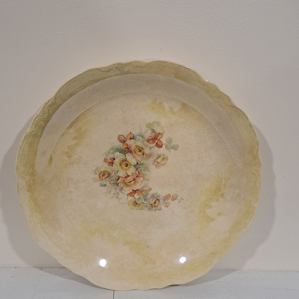 Antique C.C Thompson Ironstone China Yellow Plate With Floral Print, Circa 1868.